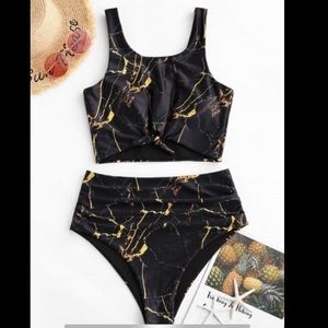 Women’s gold/black marble swimwear L/XL